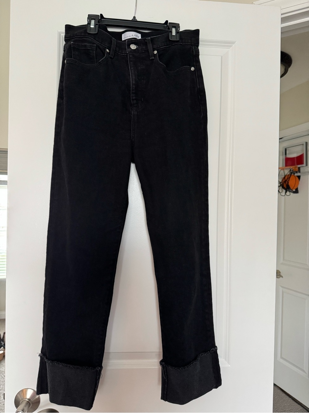 LOFT Black Straight-Leg Jeans with Cuffed Hem